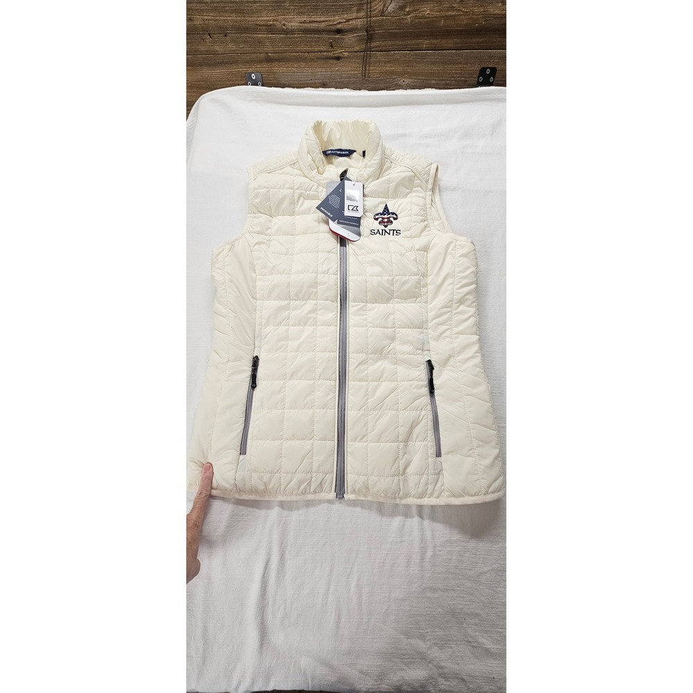 Cutter & Buck Womens New Orleans Saints PrimaLoft Puffer Vest Cream White Medium